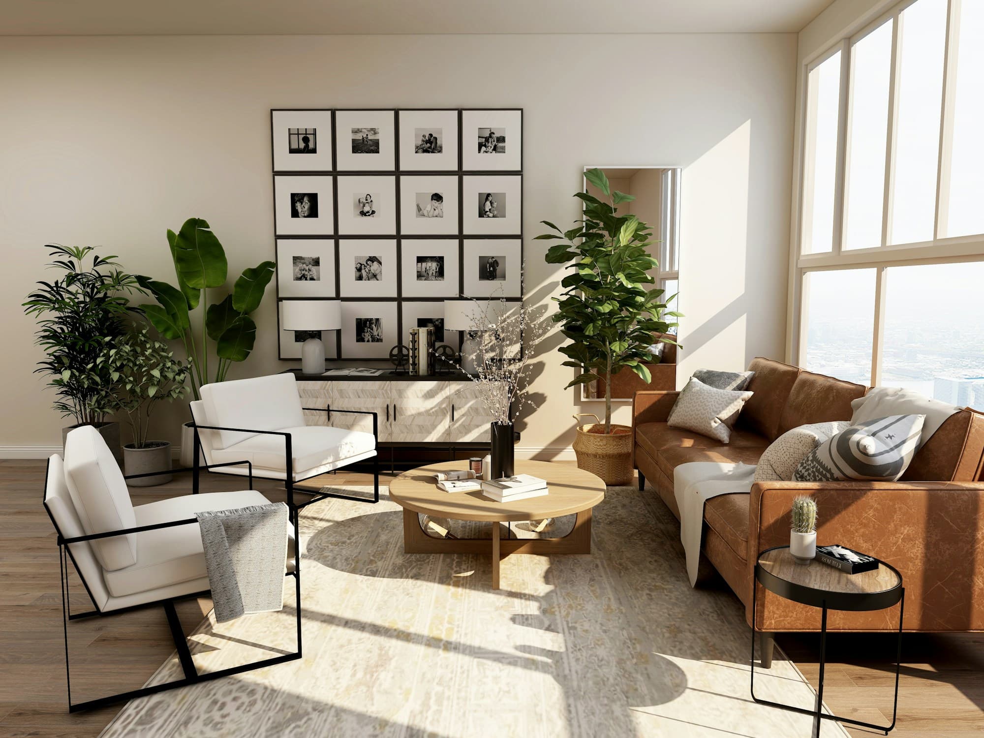 Bright, thoughtfully styled contemporary living room