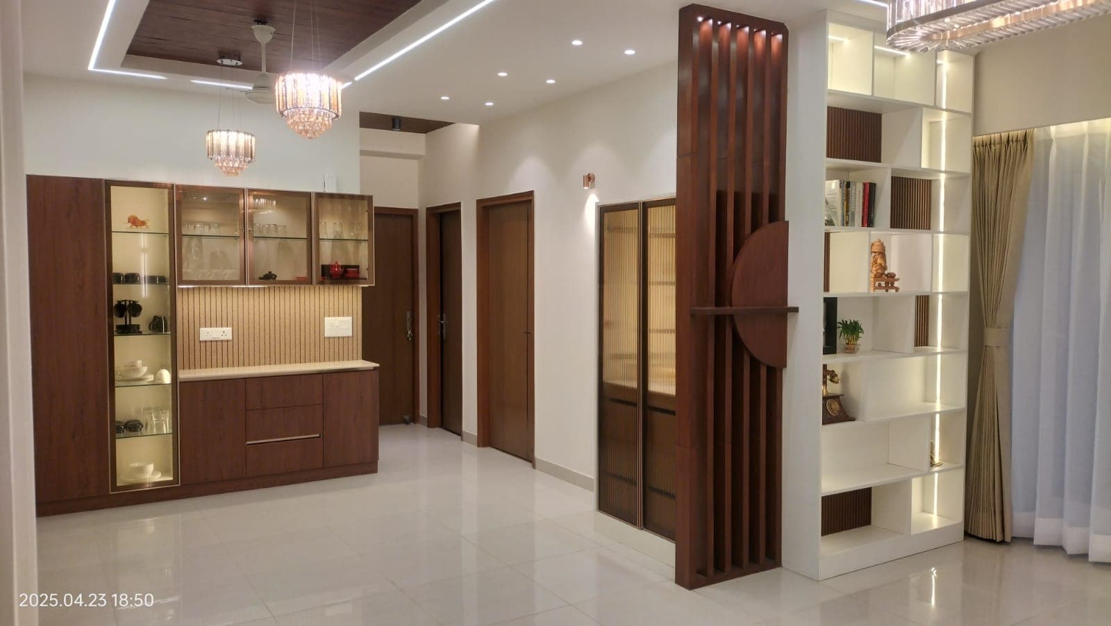 Completed Trizone Interio living and dining space with custom storage and lighting